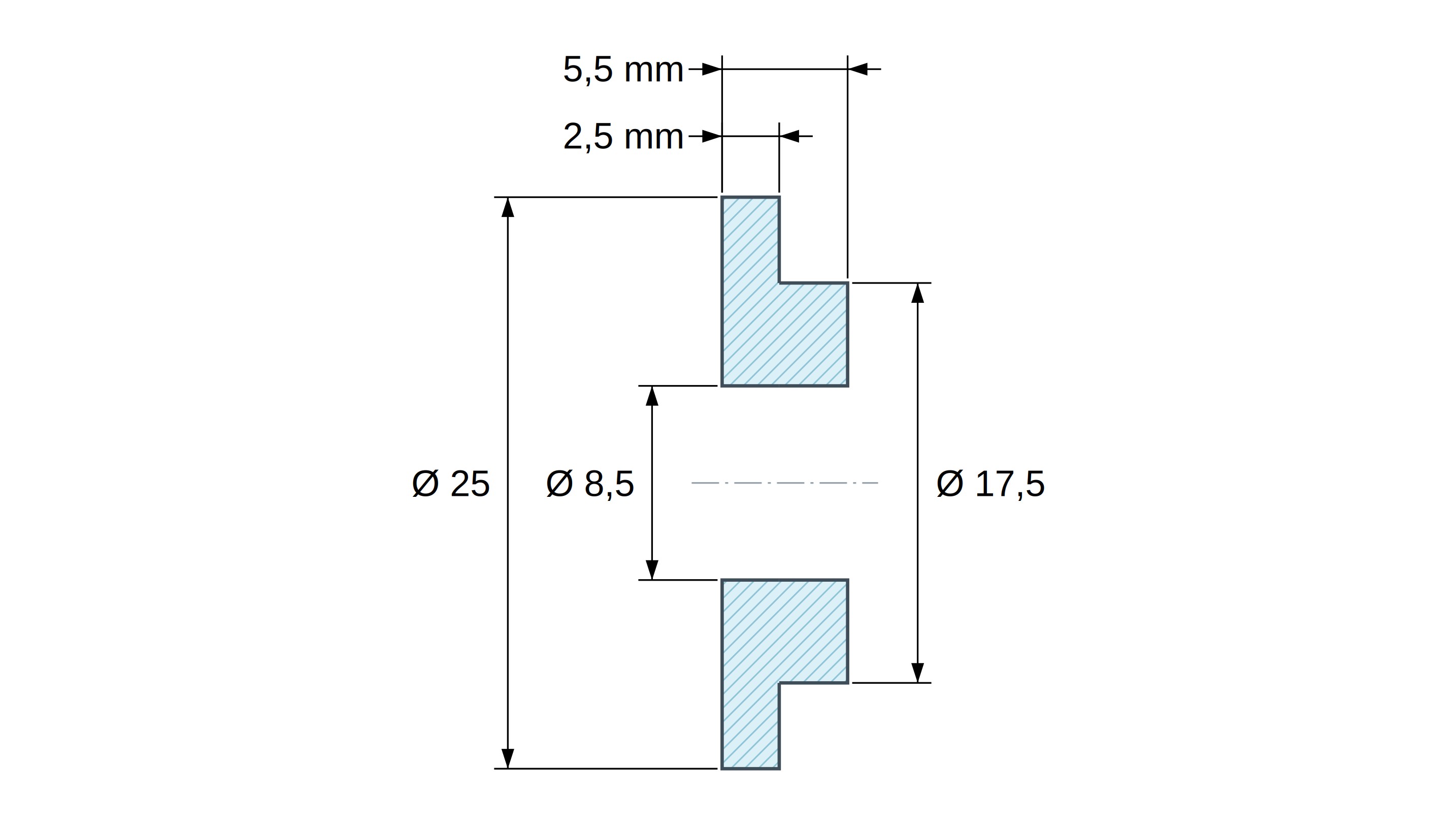 Izolační pouzdro s přírubou Ø8,5x25mm, vysoké osazení Ø17,5mm, černý polyamid PA6.6 vyztužený skelnými vlákny UL94-HB