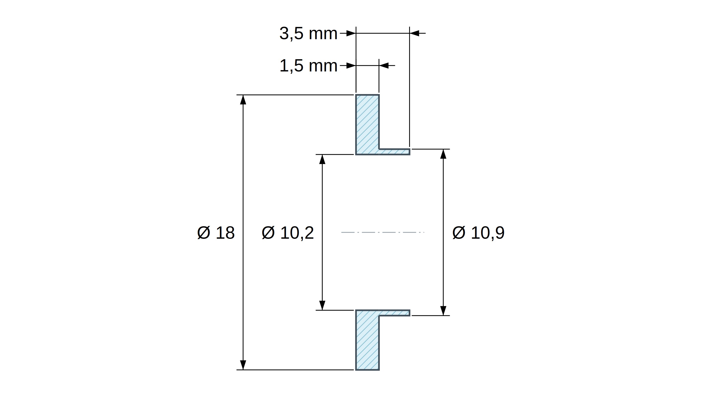 Tulejka izolacyjna z kołnierzem Ø10,2x18mm, niskie osadzenie Ø10,9mm, naturalny poliamid PA6 UL94-V2 Tulejka izolacyjna z kołnierzem Ø10,2x18mm, niskie osadzenie Ø10,9mm, naturalny poliamid PA6 UL94-V2