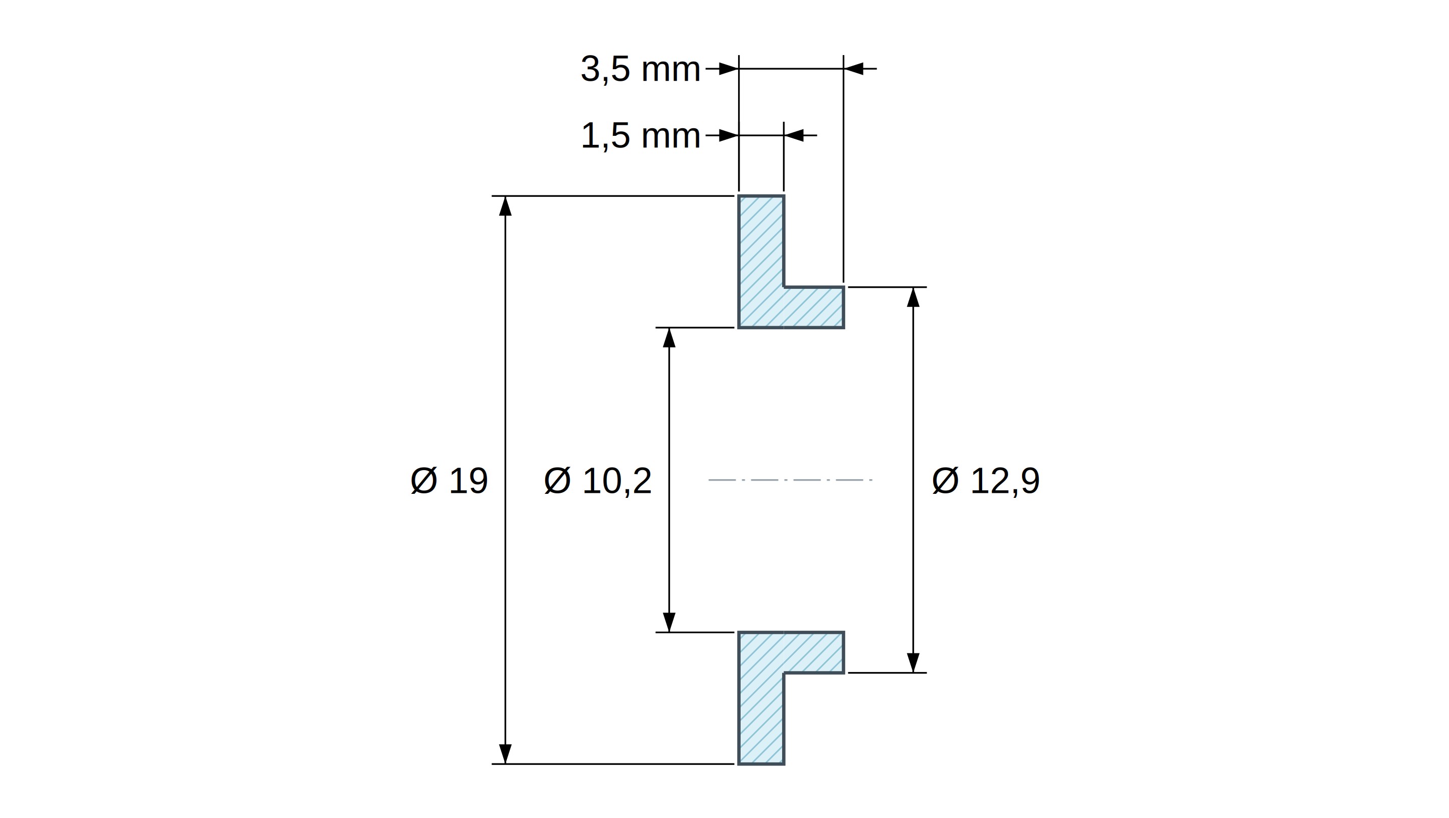 Tulejka izolacyjna z kołnierzem Ø10,2x19mm, niskie osadzenie Ø12,9mm, naturalny poliamid PA6 UL94-V2 Tulejka izolacyjna z kołnierzem Ø10,2x19mm, niskie osadzenie Ø12,9mm, naturalny poliamid PA6 UL94-V2