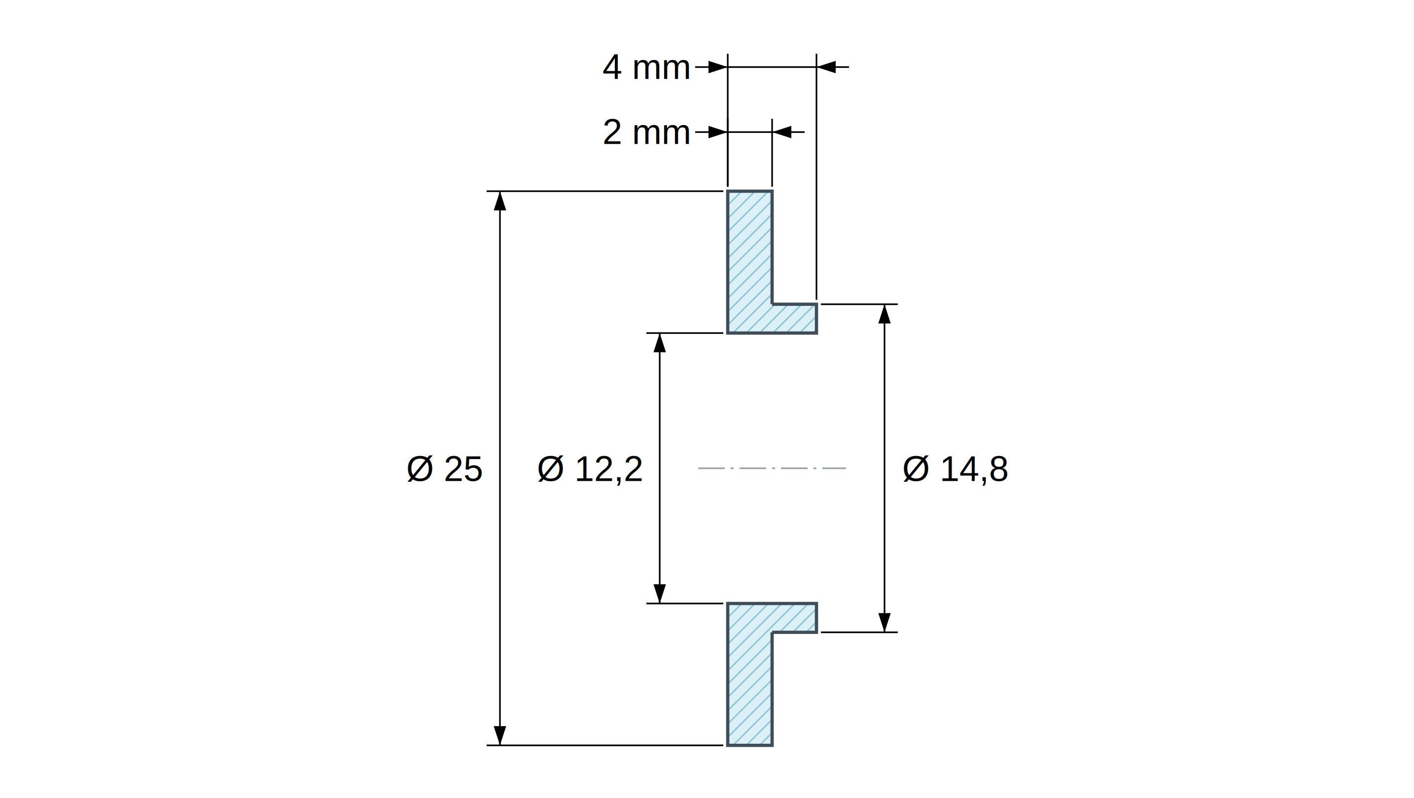 Tulejka izolacyjna z kołnierzem Ø12,2x25mm, niskie osadzenie Ø14,8mm, naturalny poliamid PA6 UL94-V2 Tulejka izolacyjna z kołnierzem Ø12,2x25mm, niskie osadzenie Ø14,8mm, naturalny poliamid PA6 UL94-V2