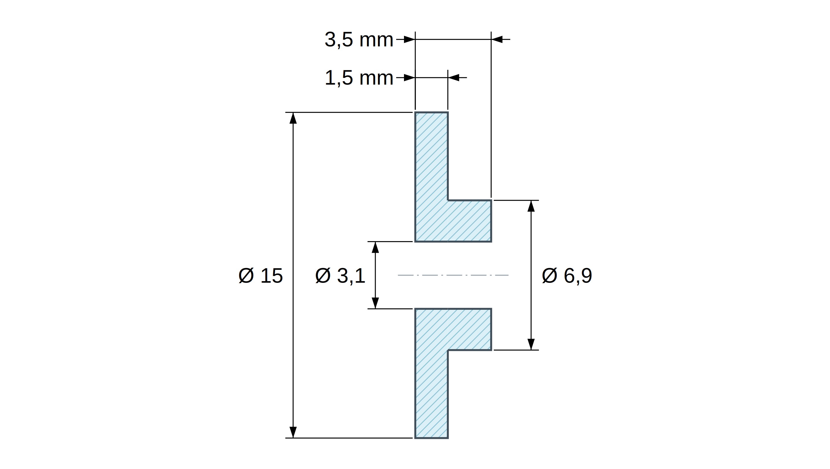 Tulejka izolacyjna z kołnierzem Ø3,1x15mm, niskie osadzenie Ø6,9mm, naturalny poliamid PA6 UL94-V2 Tulejka izolacyjna z kołnierzem Ø3,1x15mm, niskie osadzenie Ø6,9mm, naturalny poliamid PA6 UL94-V2