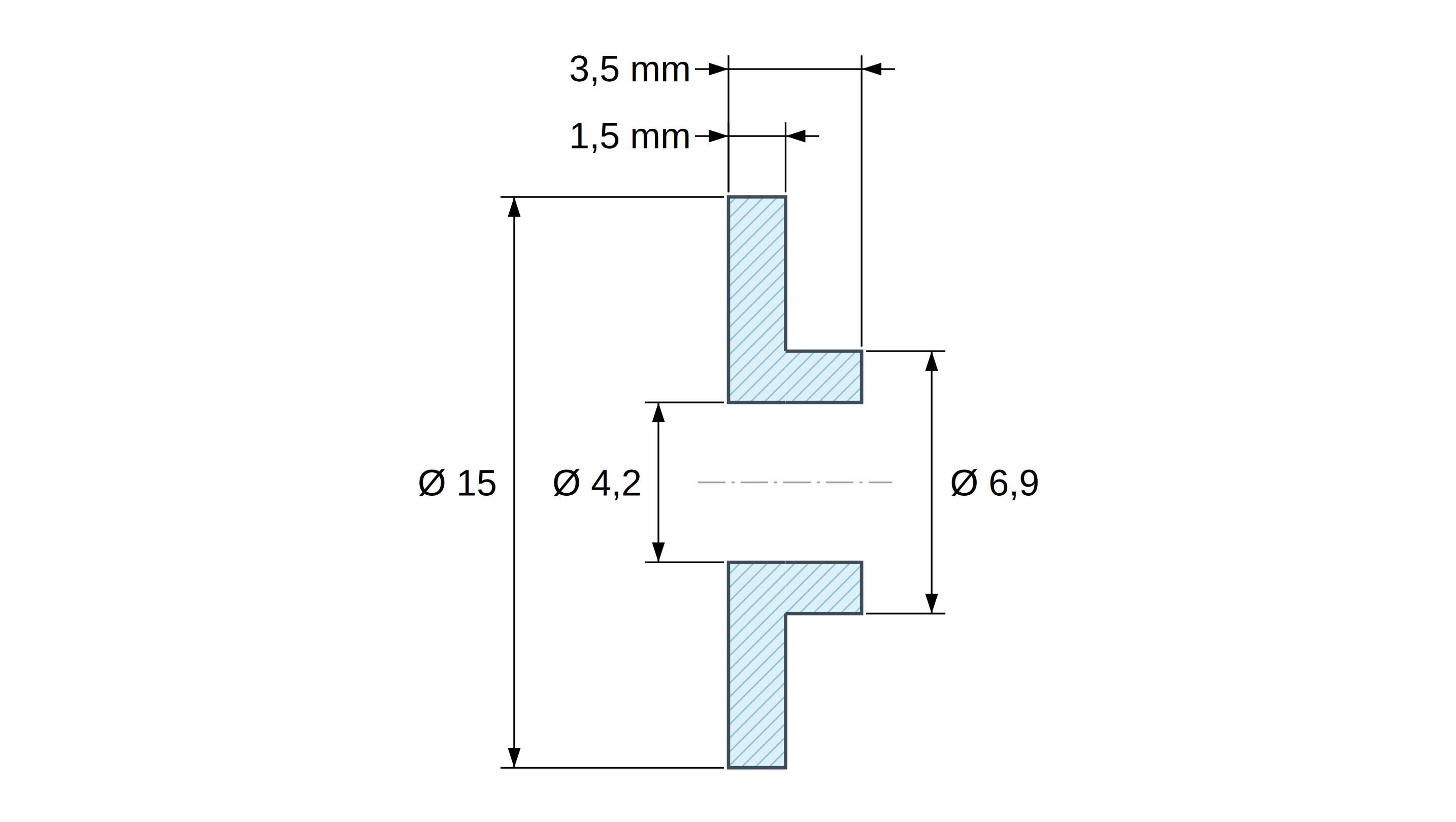 Eristysholkki laipalla Ø4,2x15mm, matala olake Ø6,9mm, luonnonvärinen PA6-polyamidi UL94-V2 Eristysholkki laipalla Ø4,2x15mm, matala olake Ø6,9mm, luonnonvärinen PA6-polyamidi UL94-V2