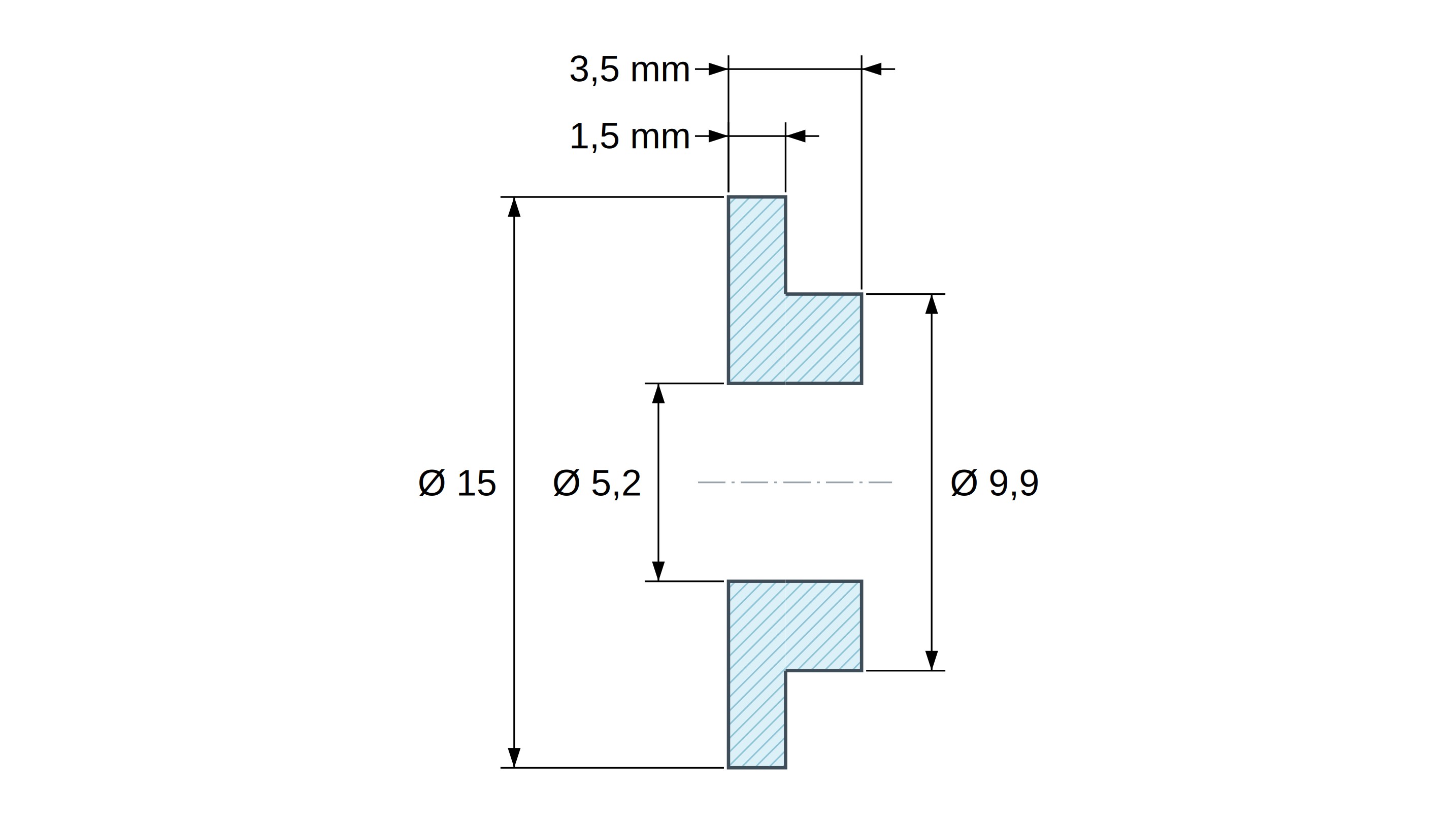 Tulejka izolacyjna z kołnierzem Ø5,2x15mm, niskie osadzenie Ø9,9mm, naturalny poliamid PA6 UL94-V2