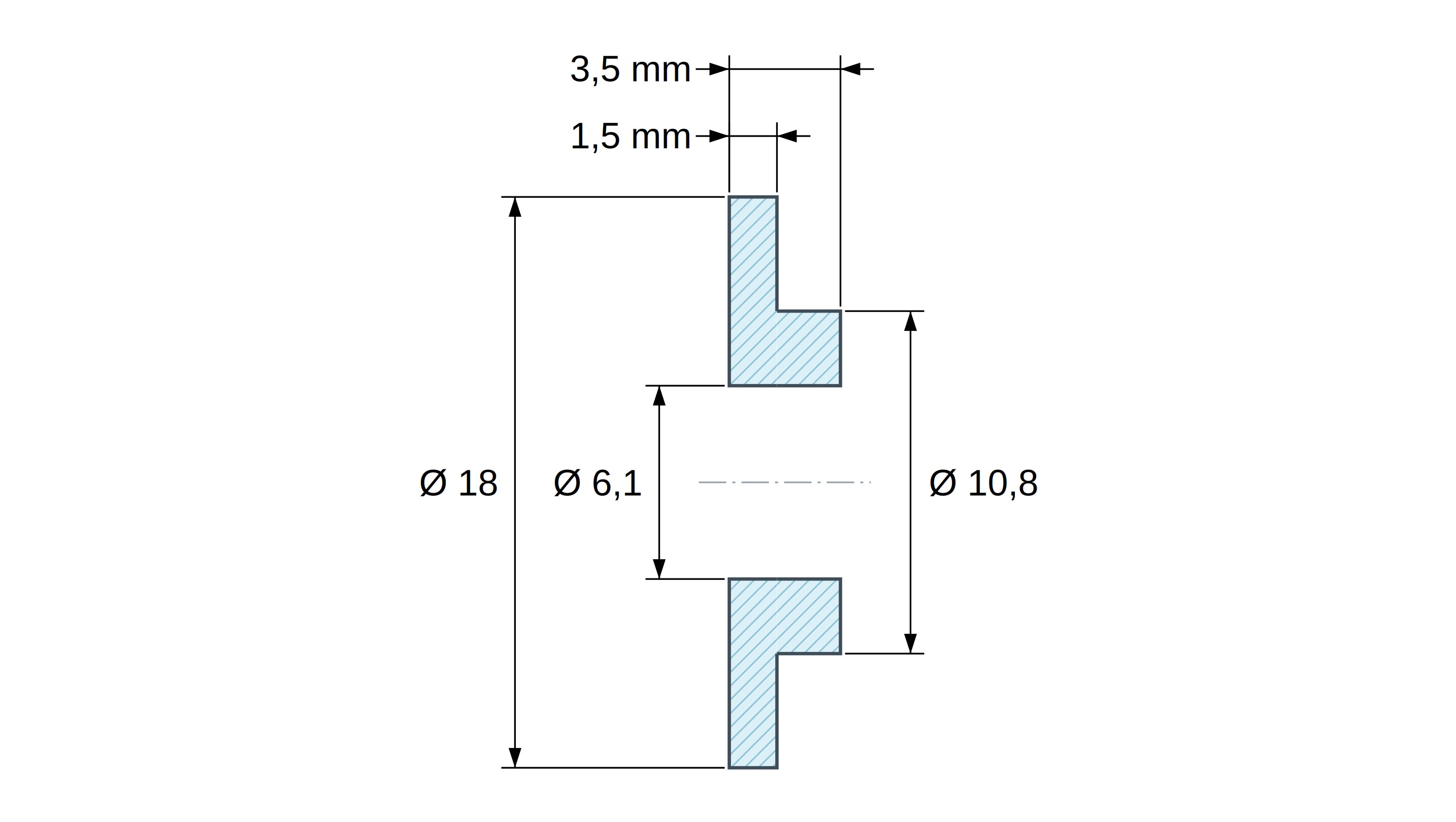 Izolačné puzdro s prírubou Ø6,1x18mm, nízke osadenie Ø10,8mm, prírodný polyamid PA6 UL94-V2 Izolačné puzdro s prírubou Ø6,1x18mm, nízke osadenie Ø10,8mm, prírodný polyamid PA6 UL94-V2