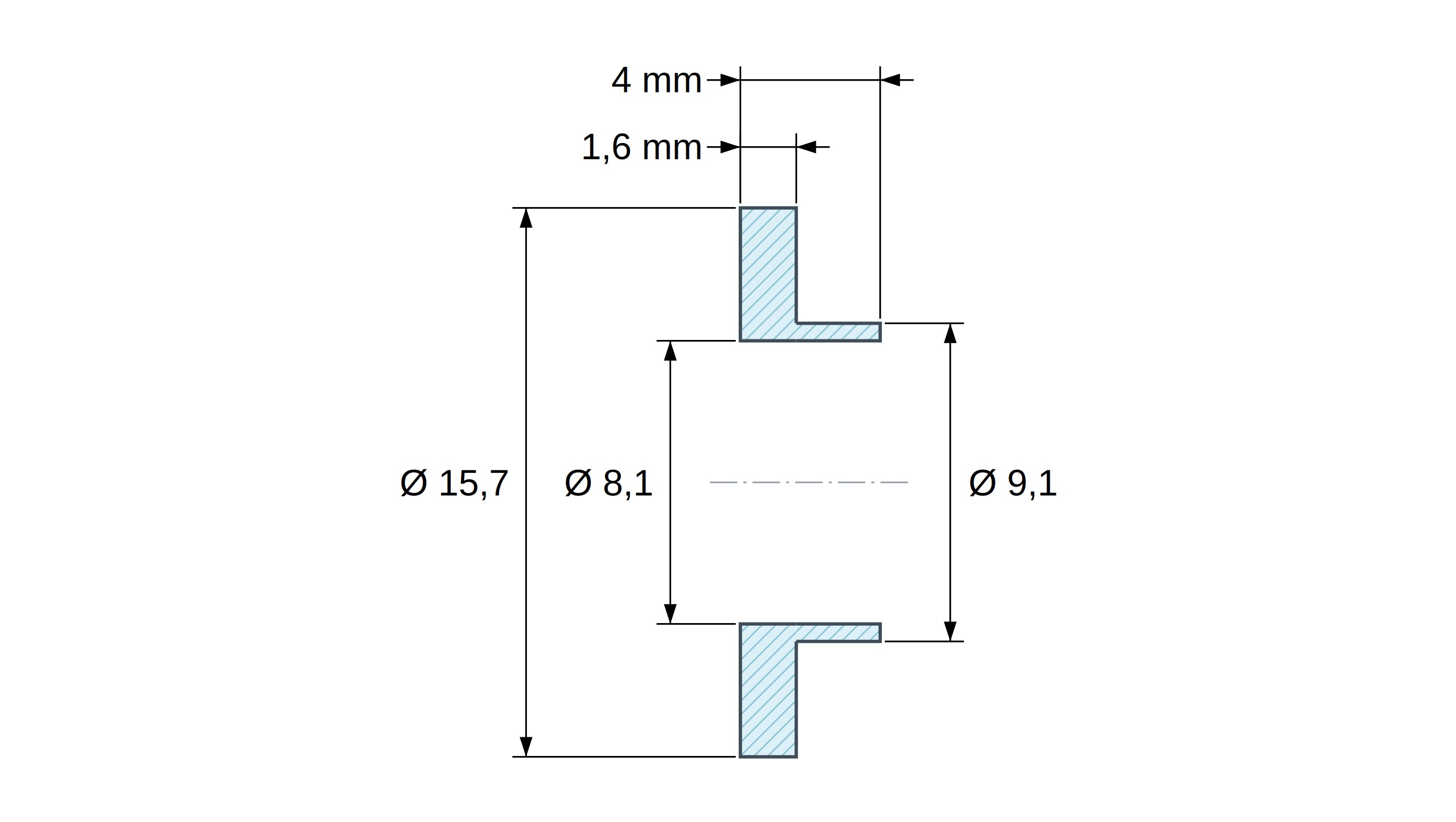 Tulejka izolacyjna z kołnierzem Ø8,1x15,7mm, niskie osadzenie Ø9,1mm, naturalny poliamid PA6 UL94-V2 Tulejka izolacyjna z kołnierzem Ø8,1x15,7mm, niskie osadzenie Ø9,1mm, naturalny poliamid PA6 UL94-V2