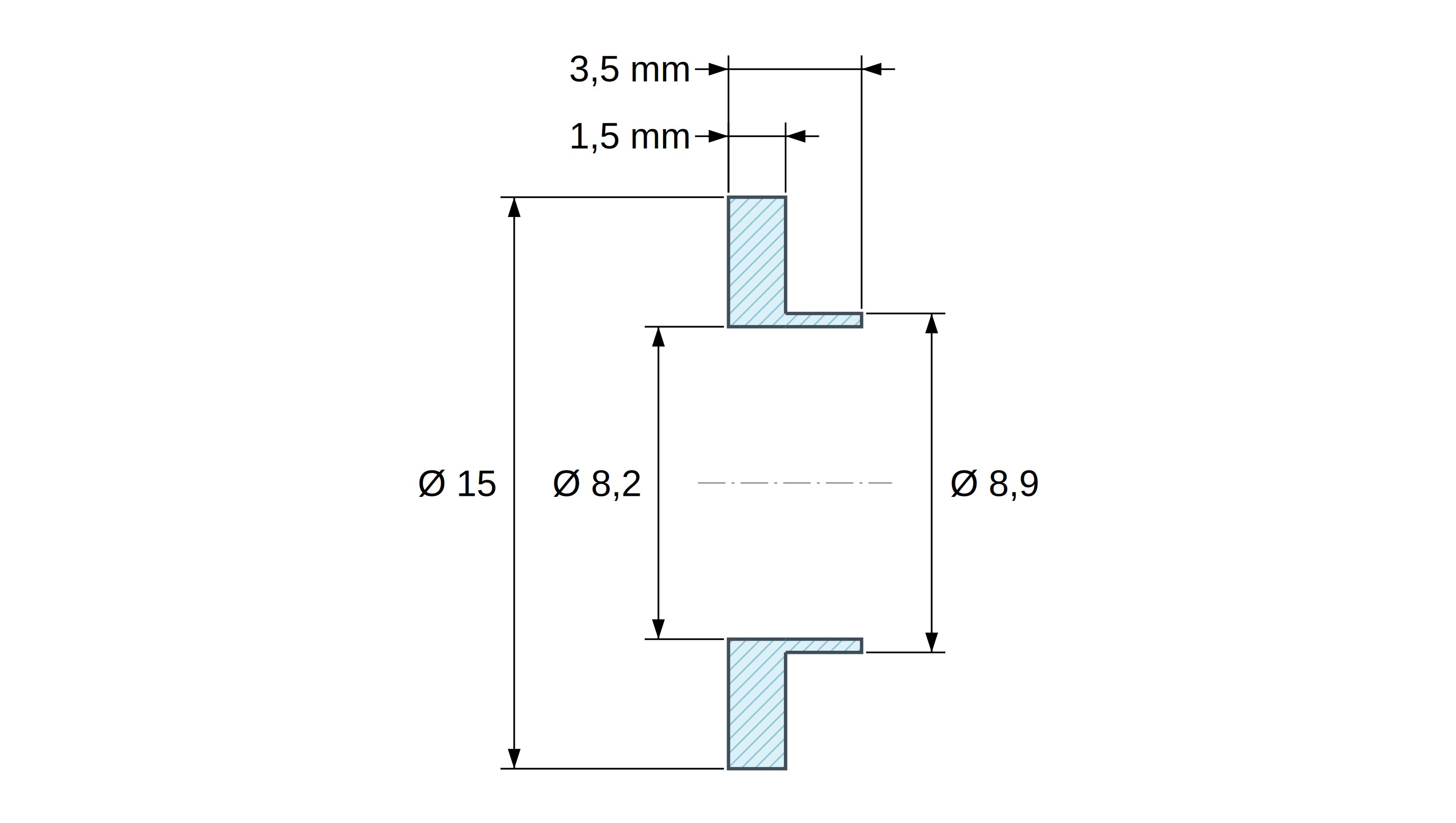 Tulejka izolacyjna z kołnierzem Ø8,2x15mm, niskie osadzenie Ø8,9mm, naturalny poliamid PA6 UL94-V2 Tulejka izolacyjna z kołnierzem Ø8,2x15mm, niskie osadzenie Ø8,9mm, naturalny poliamid PA6 UL94-V2