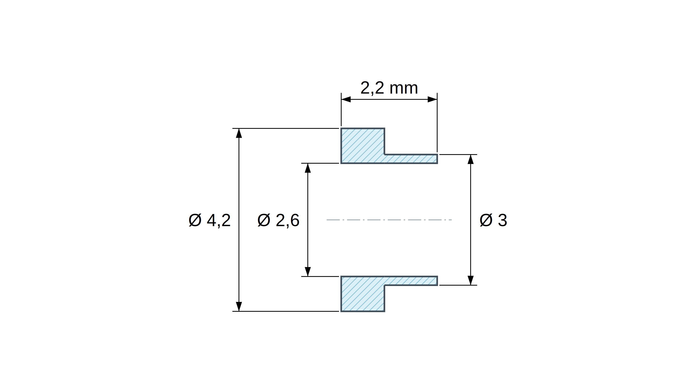 Tulejka izolacyjna z kołnierzem Ø2,6x4,2mm, niskie osadzenie Ø3mm, PTFE naturalny UL94-V0 Tulejka izolacyjna z kołnierzem Ø2,6x4,2mm, niskie osadzenie Ø3mm, PTFE naturalny UL94-V0