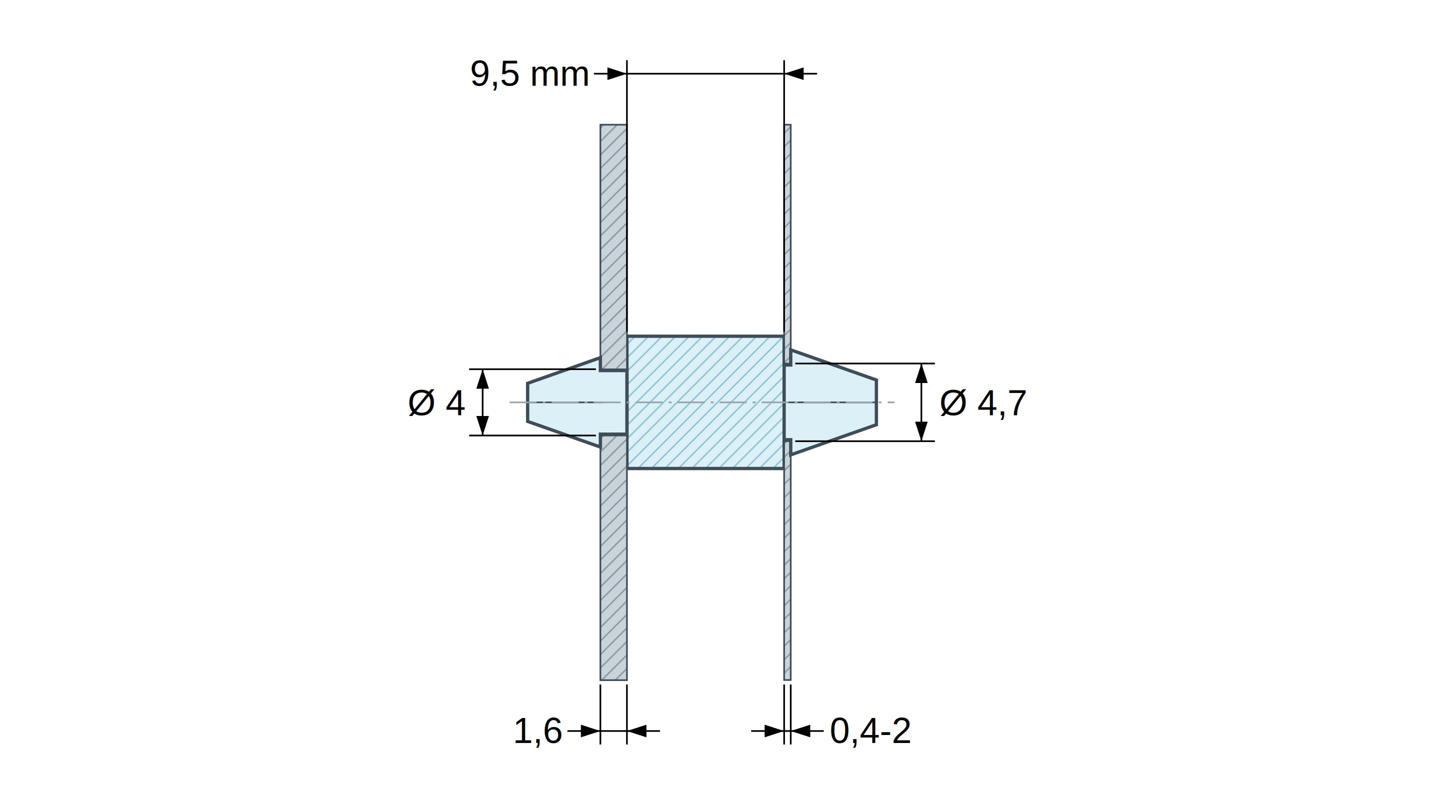 Suport PCB cu fixare dublă prin clipsare, Poliamidă PA6.6, naturală, UL94-V2, PCB Ø4/1,6 mm / CH Ø4,7/0,4–2 mm