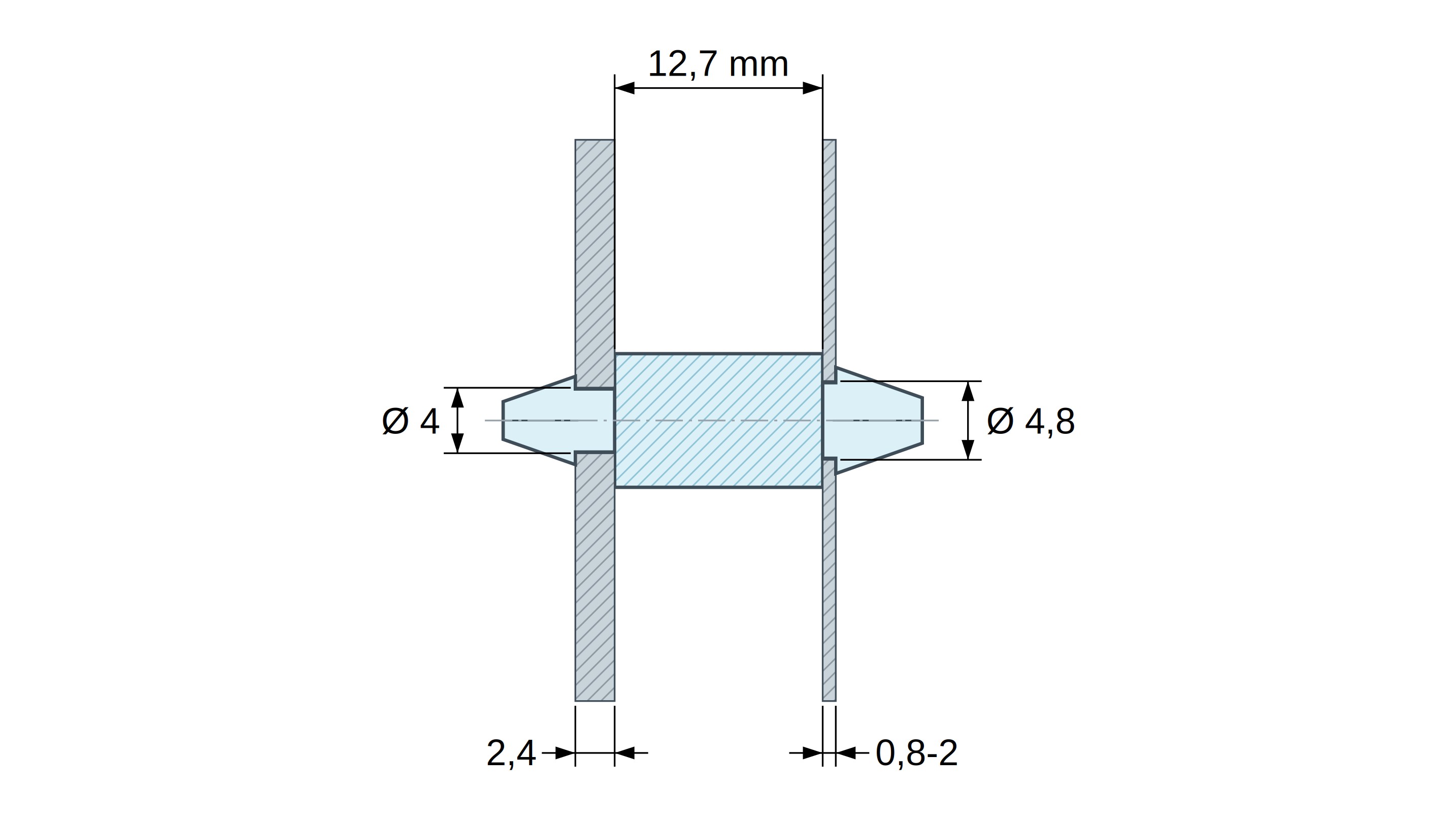Dwustronnie zatrzaskowy wspornik PCB, Poliamid PA6.6, naturalny, UL94-V2, PCB Ø4/2,4 mm / CH Ø4,8/0,8–2 mm Dwustronnie zatrzaskowy wspornik PCB, Poliamid PA6.6, naturalny, UL94-V2, PCB Ø4/2,4 mm / CH Ø4,8/0,8–2 mm