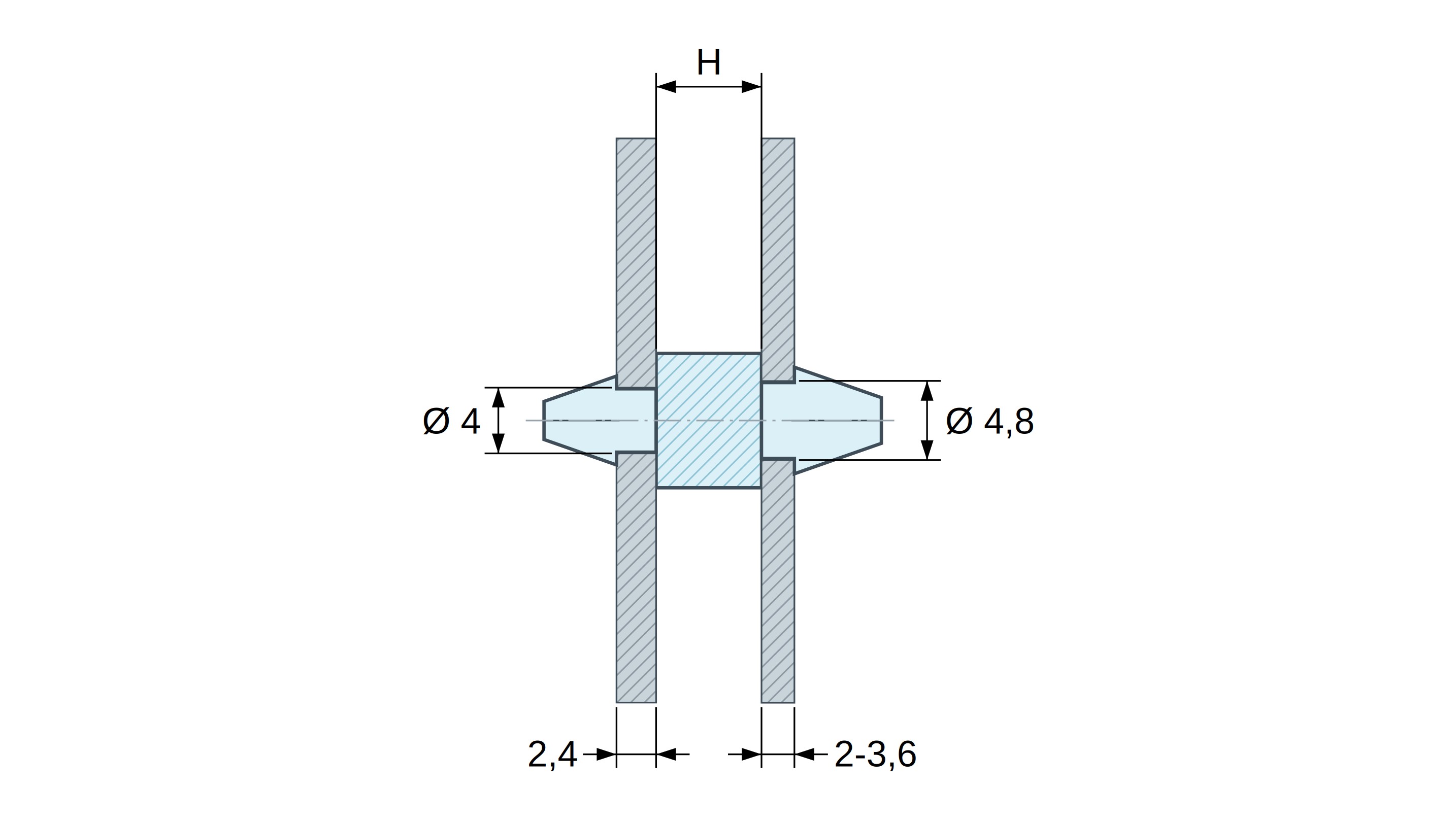 Dwustronnie zatrzaskowy wspornik PCB, Poliamid PA6.6, naturalny, UL94-V2, PCB Ø4/2,4 mm / CH Ø4,8/2–3,6 mm Dwustronnie zatrzaskowy wspornik PCB, Poliamid PA6.6, naturalny, UL94-V2, PCB Ø4/2,4 mm / CH Ø4,8/2–3,6 mm
