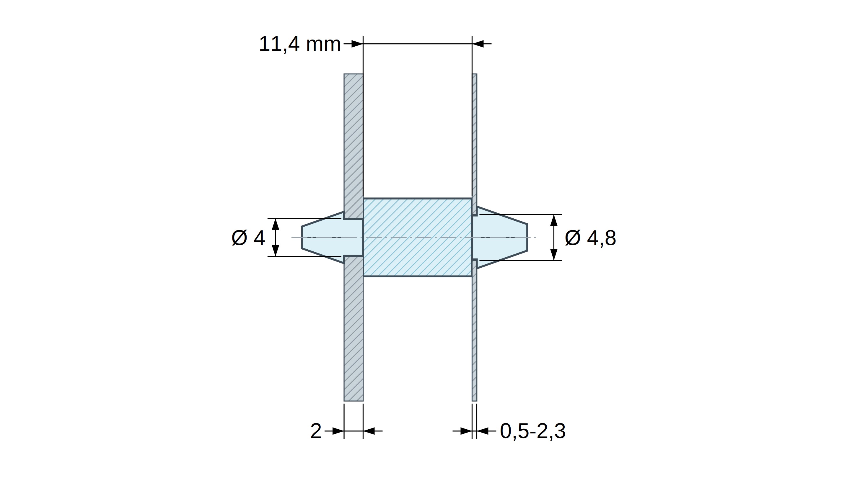 Dwustronnie zatrzaskowy wspornik PCB, Poliamid PA6.6, naturalny, UL94-V2, PCB Ø4/2 mm / CH Ø4,8/0,5–2,3 mm Dwustronnie zatrzaskowy wspornik PCB, Poliamid PA6.6, naturalny, UL94-V2, PCB Ø4/2 mm / CH Ø4,8/0,5–2,3 mm