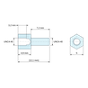Maattekening 4,9 mm / 7,2 mm, Zeskantige afstandsbus met buiten-/binnendraad uit vernikkeld staal UNC4-40 - sleutelwijdte 5 mm