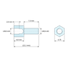 Maattekening 4,8 mm / 7,3 mm, Zeskantige afstandsbus met buiten-/binnendraad van blauw verzinkt staal UNC4-40 - sleutelwijdte 4,75 mm