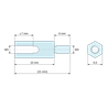 Maattekening 15 mm / 6 mm, Zeskantige afstandsbus met buiten-/binnendraad van gepassiveerd aluminium M3 - sleutelwijdte 5,5 mm