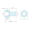 Maattekening 5 mm / 8 mm, Zeskantige afstandsbus met buiten-/binnendraad van vernikkeld loodhoudend messing M5 - sleutelwijdte 8 mm