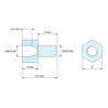 Maattekening 4 mm / 5 mm, Zeskantige afstandsbus met buiten-/binnendraad van loodhoudend vernikkeld messing, UNC4-40 - sleutelwijdte 5 mm