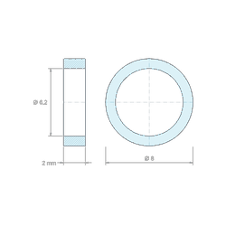 Maattekening 2 mm, Gladde afstandsbus van glasvezelversterkt polyamide PA6 Ø6,2x8mm voor schroef M6