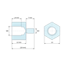 Maattekening 12 mm / 7 mm, Zeskantige afstandsbus met buiten-/binnendraad van verzinkt staal M8 / M4 - sleutelwijdte 13 mm