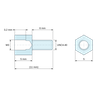 Maattekening 5 mm / 6 mm, Zeskantige afstandsbus met buiten-/binnendraad, geel verzinkt staal M3 / UNC4-40 - sleutelwijdte 5 mm