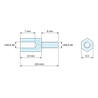 Maattekening 10 mm / 8 mm, Zeskantige afstandsbus met buiten-/binnendraad, kunststof polyamide PA6.6 UL94-HB UNC4-40 - sleutelwijdte 5,5 mm