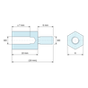 Maattekening 10 mm / 6 mm, Zeskantige afstandsbus met buiten-/binnendraad van loodvrij verzinkt staal M3 - sleutelwijdte 6 mm