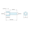 Maattekening 4,8 mm / 8,8 mm, Zeskantige afstandsbus met buiten-/binnendraad van verzinkt loodvrij staal UNC4-40 - sleutelwijdte 4,75 mm