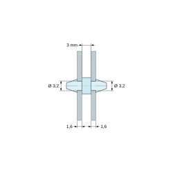 Maattekening 3 mm, Dubbelzijdig inklikbare printplaathouder, naturel PA6.6-polyamide UL94-V2, gat printplaat Ø3,2 mm, printplaat 1,6 mm