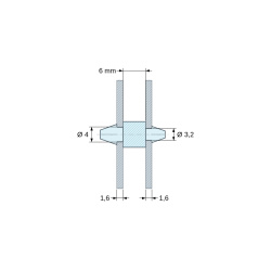 Maattekening 6 mm, Dubbelzijdig inklikbare printplaatsteun, PA6.6-polyamide, zwart, UL94-HB, PCB Ø4/1,6 mm / CH Ø3,2/1,6 mm