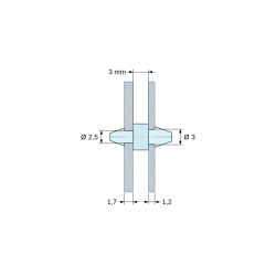 Maattekening 3 mm, Dubbelzijdig inklikbare printplaatsteun, PA6.6-polyamide, naturel, UL94-V2, PCB Ø2,5/1,7 mm / CH Ø3/1,2 mm
