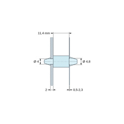 Maattekening 11,4 mm, Dubbelzijdig inklikbare printplaatsteun, PA6.6-polyamide, naturel, UL94-V2, PCB Ø4/2 mm / CH Ø4,8/0,5–2,3 mm