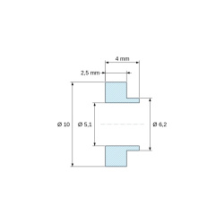 Maattekening 4 mm, Isolatiebus met flens Ø5,1x10mm, hoge schouder Ø6,2mm, zwart glasvezelversterkt PA6.6-polyamide UL94-HB