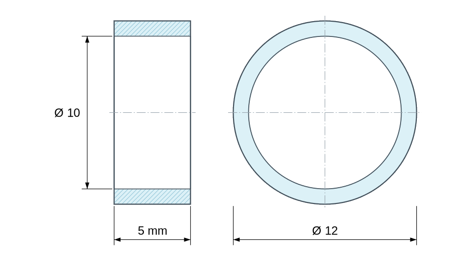 Rysunek wymiarowy Tulejka dystansowa niegwintowana, aluminium Ø10x12mm, pod śrubę M10 Rysunek wymiarowy Tulejka dystansowa niegwintowana, aluminium Ø10x12mm, pod śrubę M10