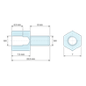 Rysunek wymiarowy 7,5 mm / 8 mm, Tulejka dystansowa gwintowana sześciokątna, gwint wew./zew., aluminium, pasywowany M4, SW 7 mm