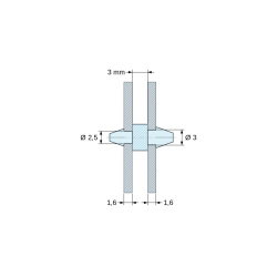 Dwustronnie zatrzaskowy uchwyt PCB, poliamid PA6.6 czarny UL94-HB, PCB Ø2,5 mm 1,6 mm / obudowa Ø3 mm 1,6 mm