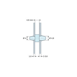 Rysunek wymiarowy 4,8 mm, Dwustronnie zatrzaskowy wspornik PCB, Poliamid PA6.6, naturalny, UL94-V2, PCB Ø4/1,6 mm / CH Ø4,8/2–3,6 mm