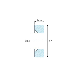 Rysunek wymiarowy 2 mm, Gładka tuleja dystansowa z pogłębieniem z jednej strony, PA6 GV25 czarna UL94-HB, Ø3,4/7 mm, M3