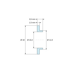 Rysunek wymiarowy 3,5 mm, Tulejka izolacyjna z kołnierzem Ø10,2x18mm, niskie osadzenie Ø11,9mm, naturalny poliamid PA6 UL94-V2