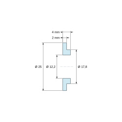 Rysunek wymiarowy 4 mm, Tulejka izolacyjna z kołnierzem Ø12,2x25mm, niskie osadzenie Ø17,8mm, naturalny poliamid PA6 UL94-V2