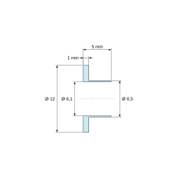 Rysunek wymiarowy 5 mm, Tulejka izolacyjna z kołnierzem Ø6,1x12mm, wysokie osadzenie Ø6,5mm, czarny poliamid PA6.6 wzmacniany włóknem szklanym UL94-HB