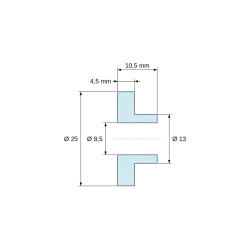 Rysunek wymiarowy 10,5 mm, Tulejka izolacyjna z kołnierzem Ø8,5x25mm, wysokie osadzenie Ø13mm, czarny poliamid PA6.6 wzmacniany włóknem szklanym UL94-HB