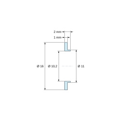Rysunek wymiarowy 2 mm, Tulejka izolacyjna z kołnierzem Ø10,2x16mm, wysokie osadzenie Ø11mm, czarny poliamid PA6.6 wzmacniany włóknem szklanym UL94-HB