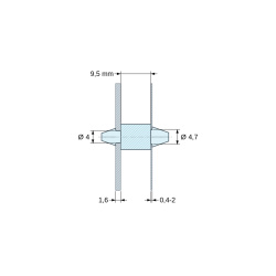Desenho cotado 9,5 mm, Suporte PCB de encaixe em ambos os lados, Poliamida PA6.6, natural, UL94-V2, PCB Ø4/1,6 mm / CH Ø4,7/0,4–2 mm