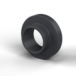 Bucha isoladora com flange Ø5,1x10mm, ressalto alto Ø6,2mm, poliamida PA6.6 preta reforçada com fibra de vidro UL94-HB