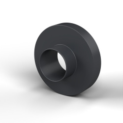 Bucha isoladora com flange Ø5,1x12mm, ressalto alto Ø5,5mm, poliamida PA6.6 preta reforçada com fibra de vidro UL94-HB