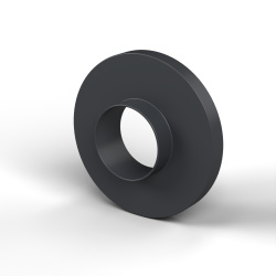 Bucha isoladora com flange Ø5,2x12mm, ressalto alto Ø5,5mm, poliamida PA6.6 preta reforçada com fibra de vidro UL94-HB