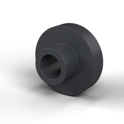 Bucha isoladora com flange Ø8,5x25mm, ressalto alto Ø12,8mm, poliamida PA6.6 preta reforçada com fibra de vidro UL94-HB