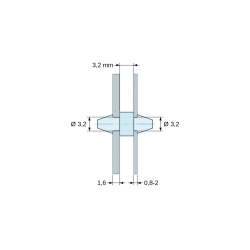 Suport PCB clipsabil pe ambele părți, poliamidă PA6.6 naturală UL94-V2, PCB Ø3,2 mm 1,6 mm / șasiu Ø3,2 mm 0,8–2 mm
