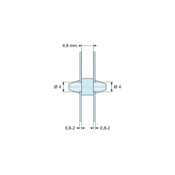 Suport PCB cu fixare dublă prin clipsare, PA6.6 naturală, UL94-V2, gaură PCB Ø4 mm, grosime PCB 0,8–2 mm