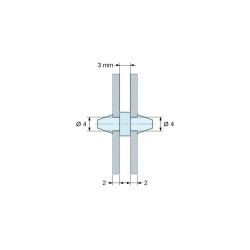 Suport PCB cu fixare dublă prin clipsare, PA6.6 neagră, UL94-HB, gaură PCB Ø4 mm, grosime PCB 2 mm