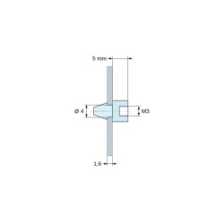 Desen cotat 5 mm, Suport PCB clipsabil, filet interior M3, poliamidă PA6.6 neagră UL94-HB, orificiu PCB Ø4 mm, PCB 1,6 mm